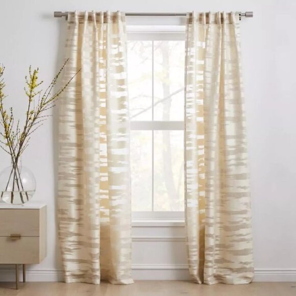 Set of 2 48W x 84L Beige West Elm Textured Clipped Jacquard Semi-sheer Curtains - Picture 1 of 7